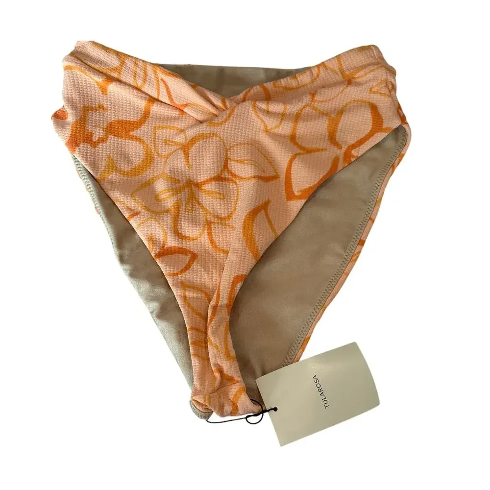 Tularosa Orange High Waist Bottom XS Fleur Floral V Cut Cheeky Revolve $88 NEW